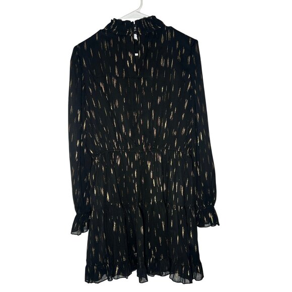 Aqua Black & Gold Metallic Mock Neck Ruffled Long Sleeve Dress Size L - Picture 4 of 4